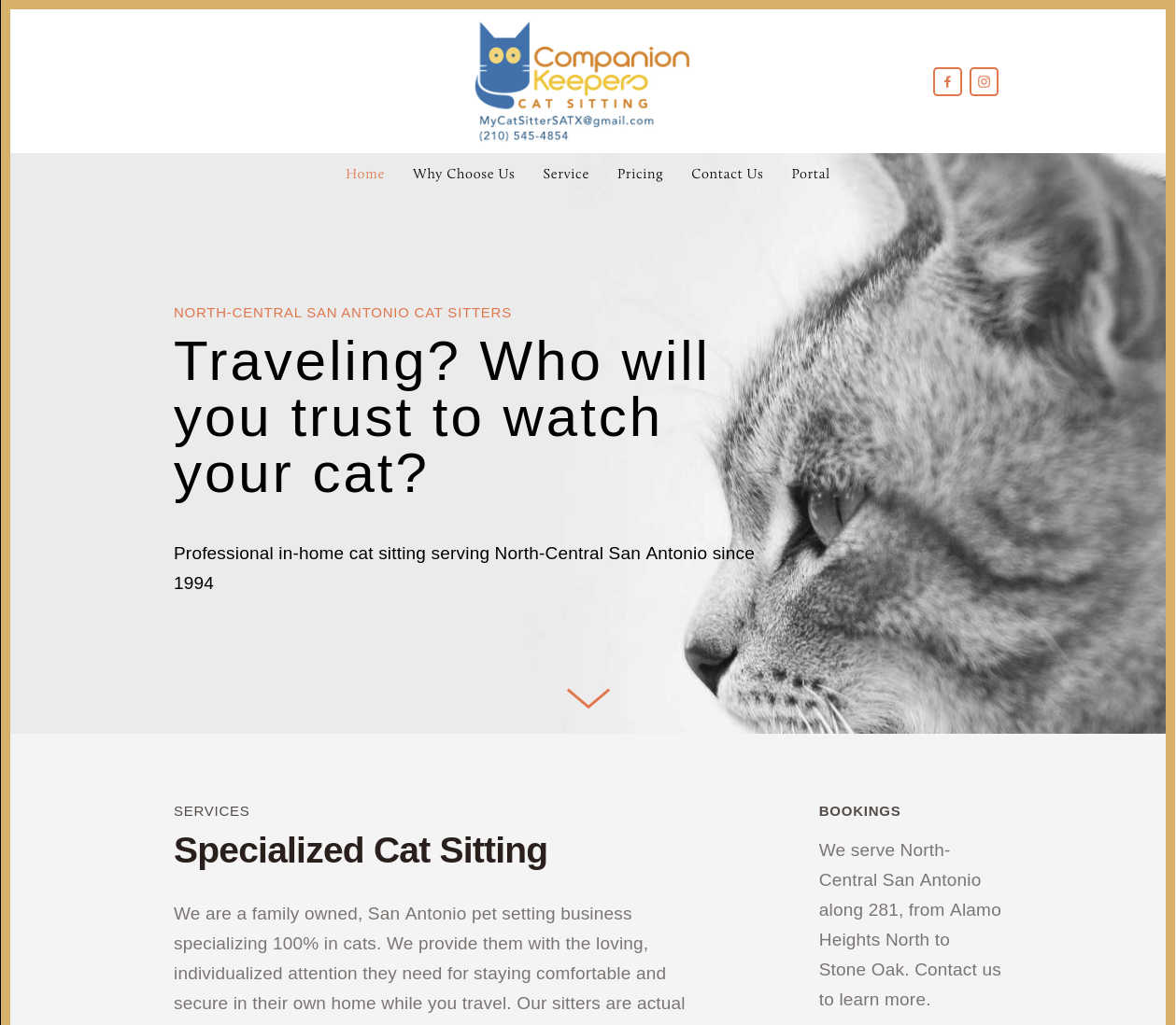 Companion Keepers cat sitting homepage